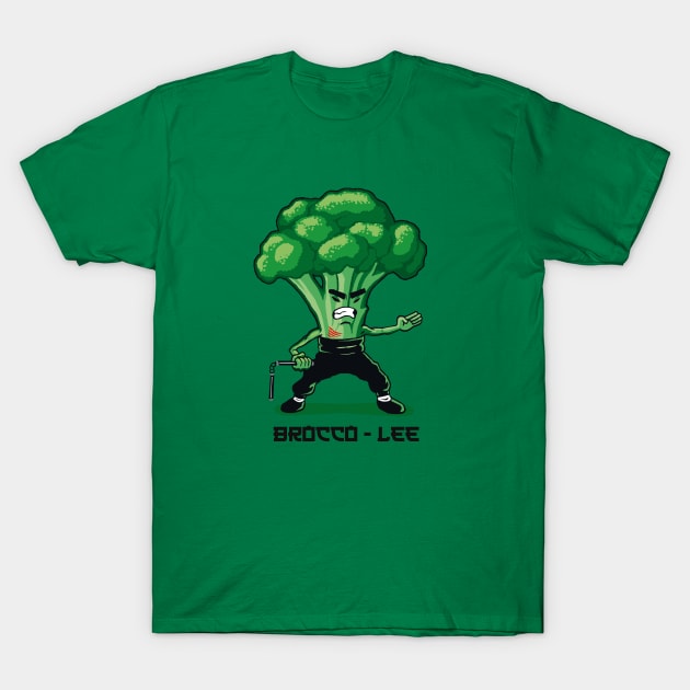 Brocco Lee Funny Vegetable with Nunchucks T-Shirt by Karate Panda